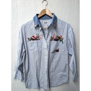 Vtg Solutions Original Embroidered Christmas Ornaments Candy Cane Shirt Large